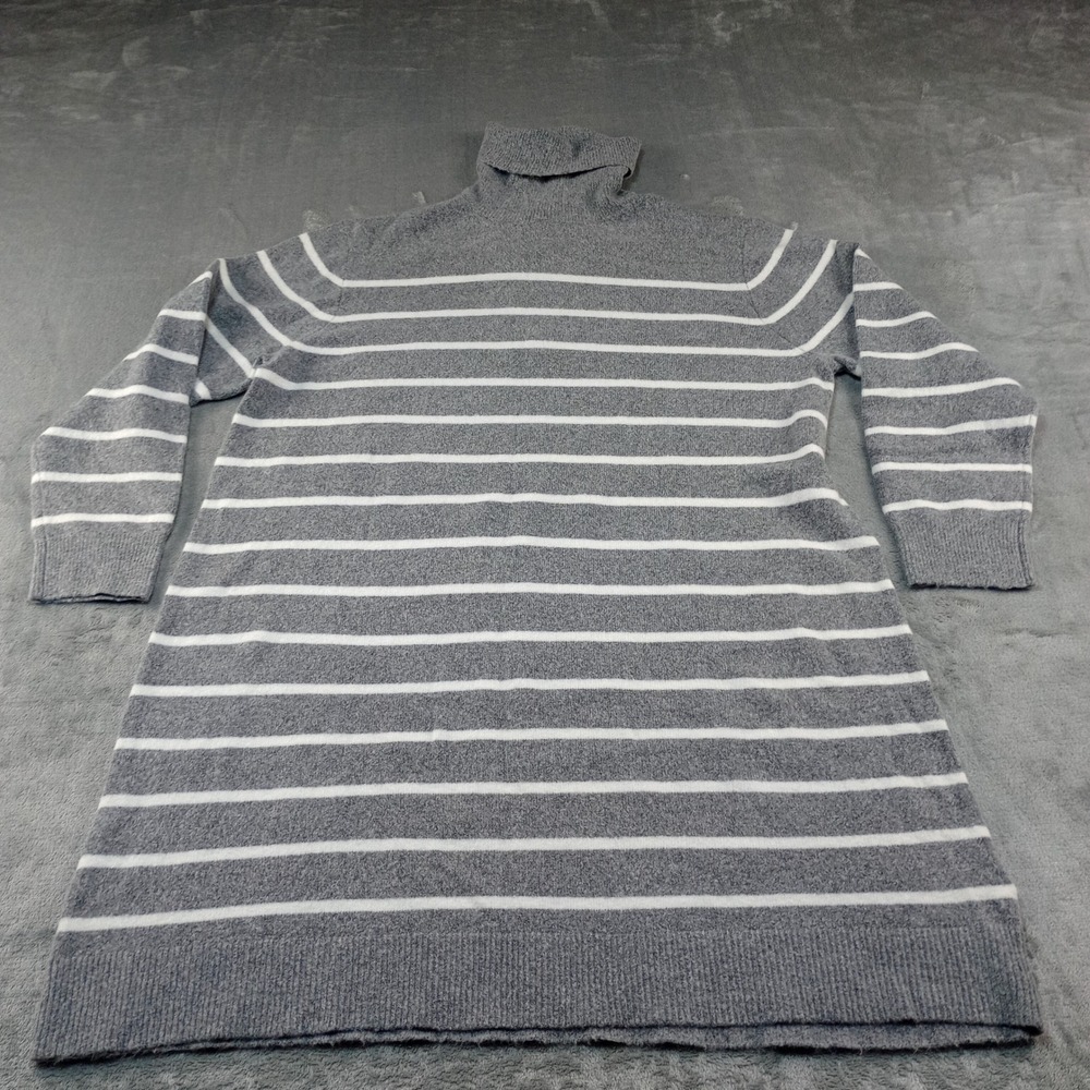 J Crew Sweater Dress Women M Gray Striped Turtleneck Cozy Knit Super Soft Winter